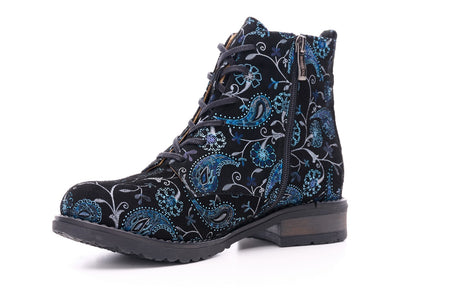 Bosccolo Womens Ankle Boots - Black Blue Embroidery