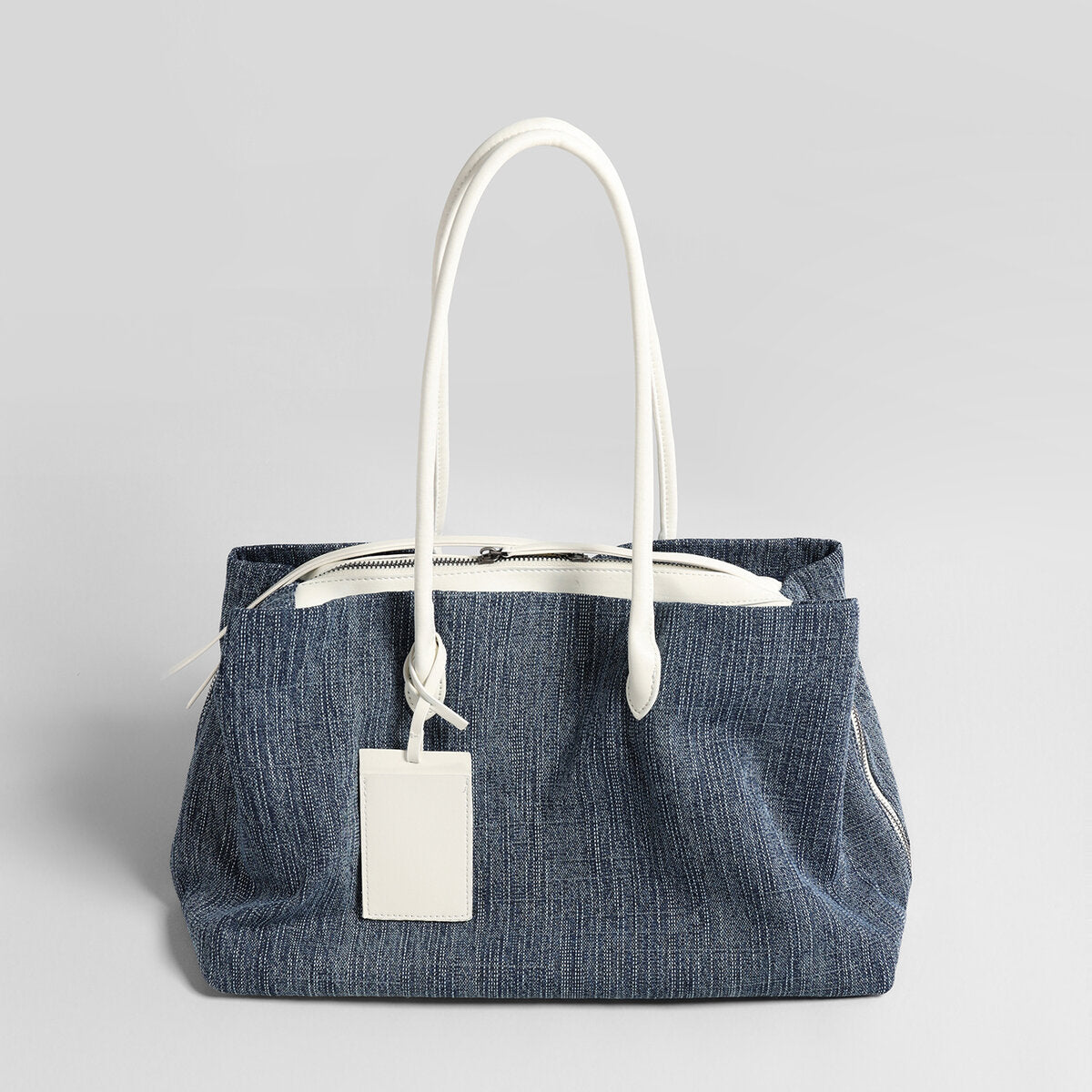 Canvas & Leather Large Capacity Commuter Tote - Denim
