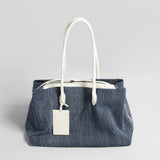 Canvas & Leather Large Capacity Commuter Tote - Denim