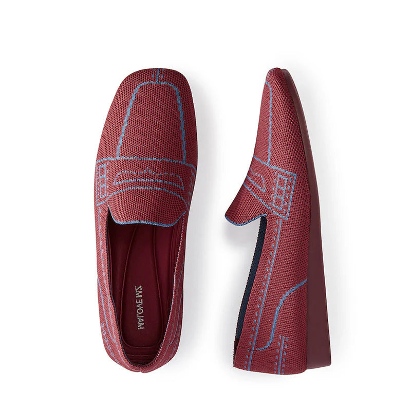 Comfortable Slip On Square Toe Loafers - Maroon