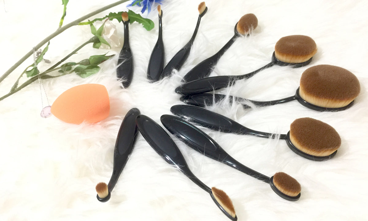 10 Piece Professional Oval Makeup Brush Set All In One Black