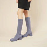 Mademoiselle Round Toe Knee High Sock Boots - Grey