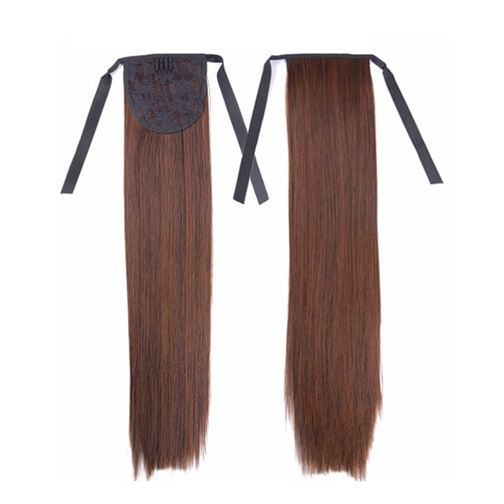 2Pcs 22" Light Brown Hair Quality Extension Synthetic Hair Ponytail Straight Ribbon 2X