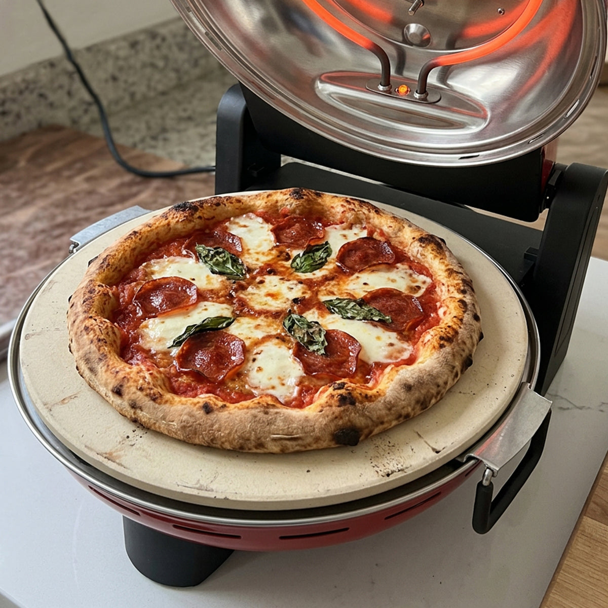 TODO 1400W Electric Pizza Maker Pizza Oven 30cm Ceramic Stone Plate 420A„ƒ Temperature - Red
