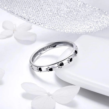Solid 925 Sterling Silver Animal Pet Paw Print Band Ring