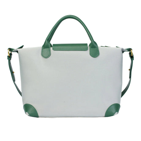 BAMEI Large Capacity Water-Resistant Nylon Handbag with Genuine Leather Trim - Green