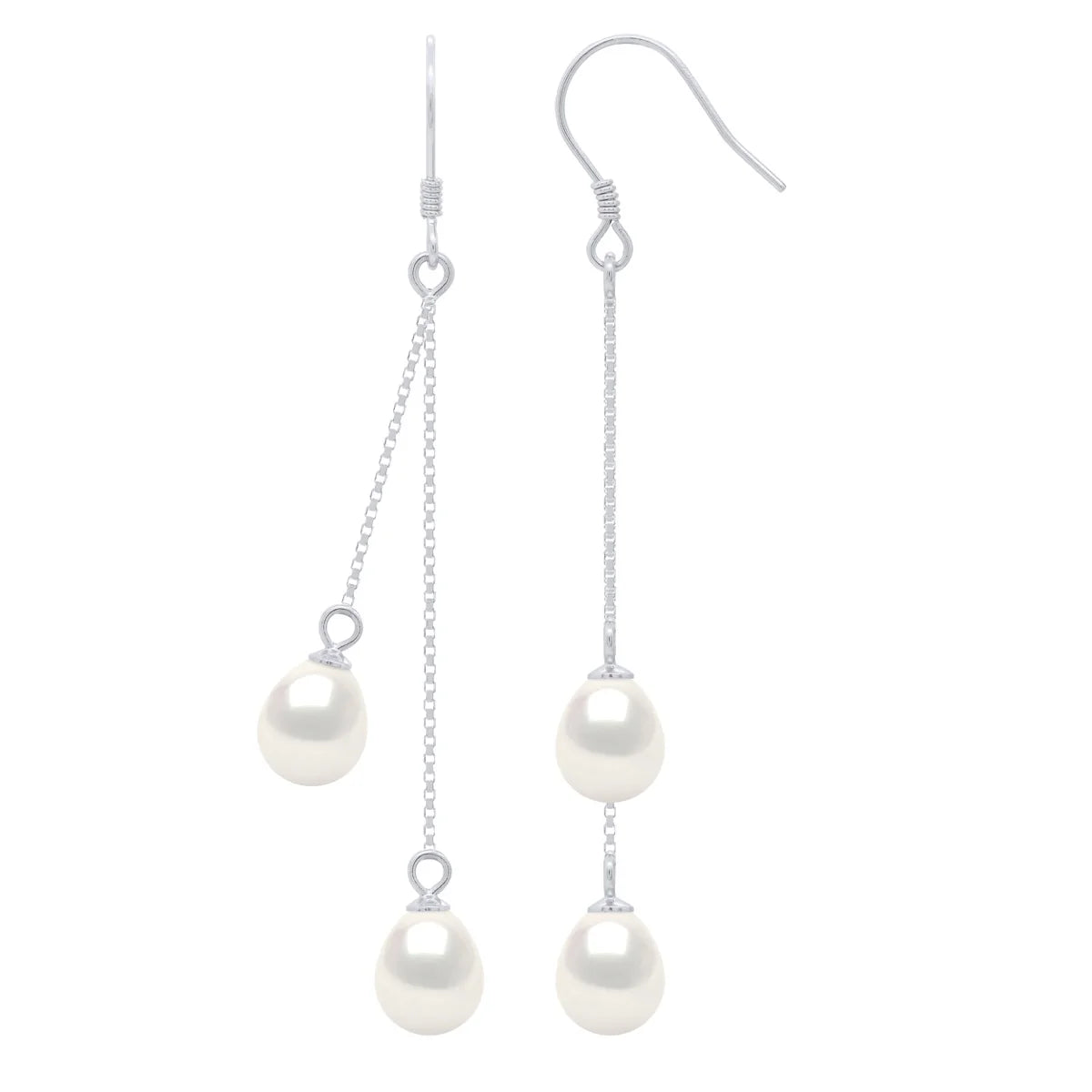 Drop Drop Earrings Freshwater Pearl White Sterling Silver 8-9mm Hook