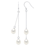 Drop Drop Earrings Freshwater Pearl White Sterling Silver 8-9mm Hook