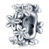 Solid 925 Sterling Silver Festive Floral Pandora Inspired Bead Charm