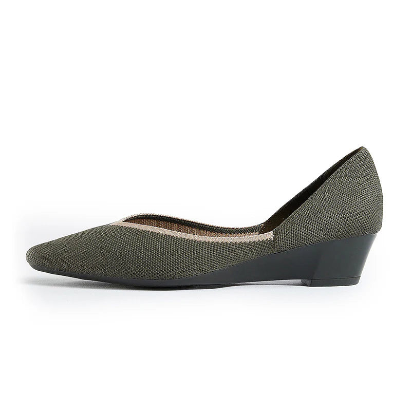 Minimalist Heart Heel Pointed Toe Knit Flats - Olive