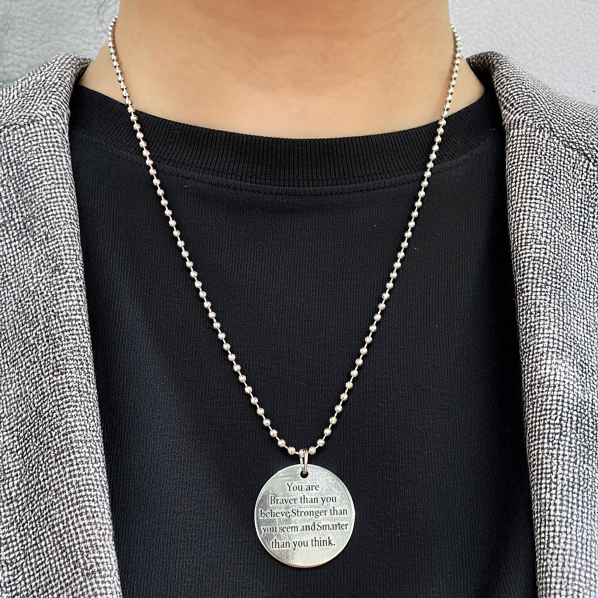 Bullion Gold Brave Inscriptions Pendant Necklace