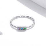Solid 925 Sterling Silver Cubic Zirconia Tricolour Crystals Twist Ring