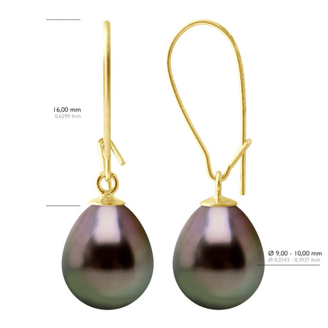 Earrings Real Cultured Tahiti Pearls Pear 9-10 mm - Longueur 42 cm