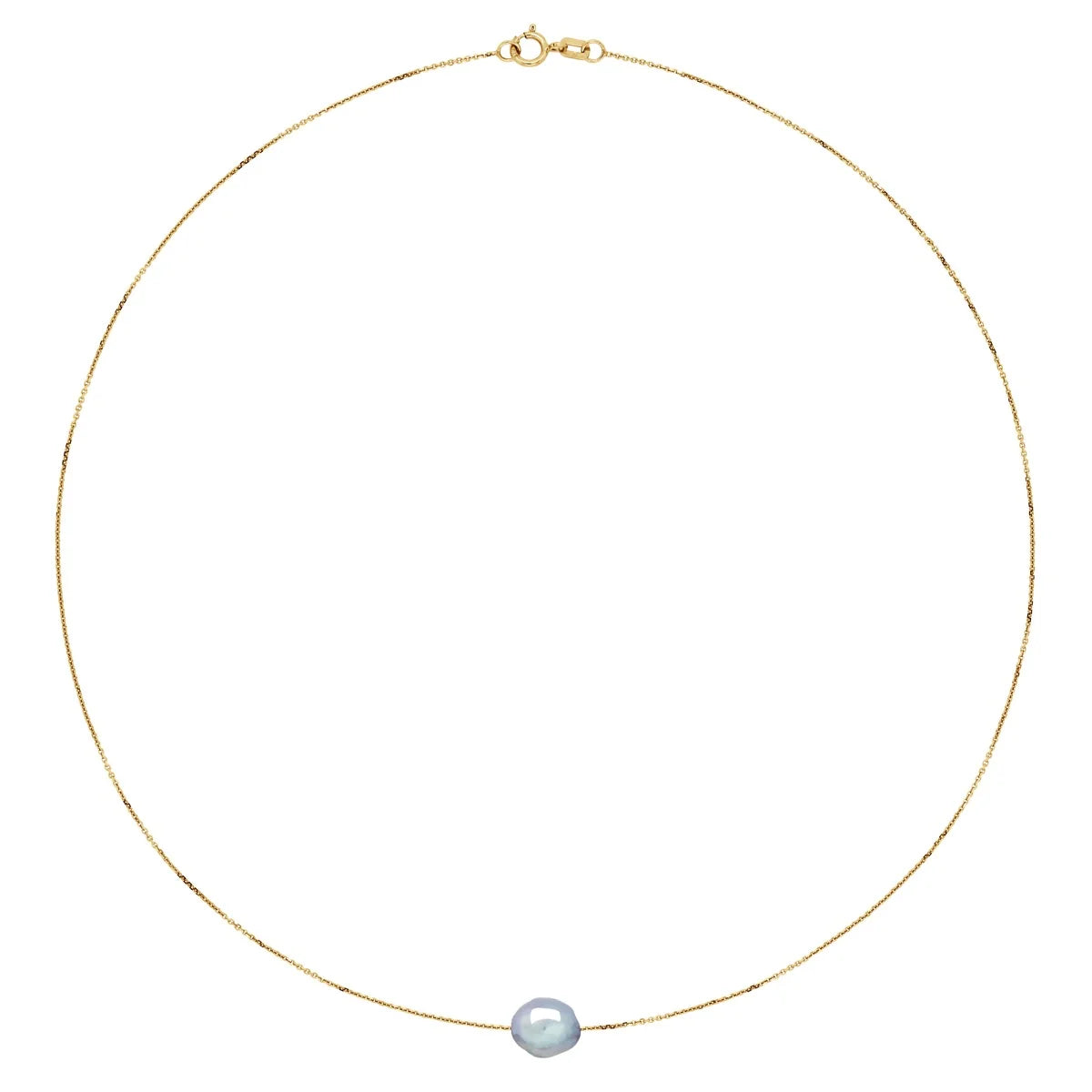 Necklace Baroque Baroque Freshwater Pearl Grey Yellow Gold 8-9mm