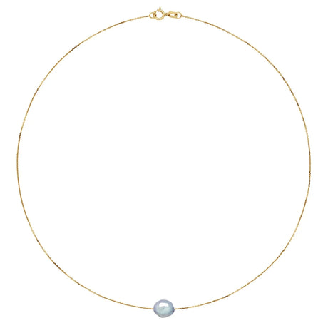 Necklace Baroque Baroque Freshwater Pearl Grey Yellow Gold 8-9mm