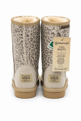 Australian Leather Ugg Short Sheepskin Shiny Leopard Print - AU4