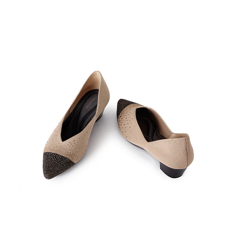 Princess Crystal Pointed Toe Wedge Pumps - Apricot