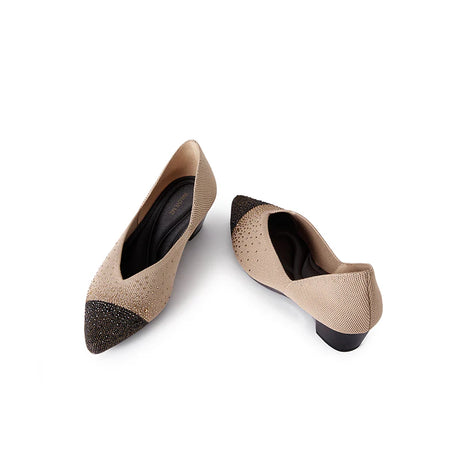 Princess Crystal Pointed Toe Wedge Pumps - Apricot