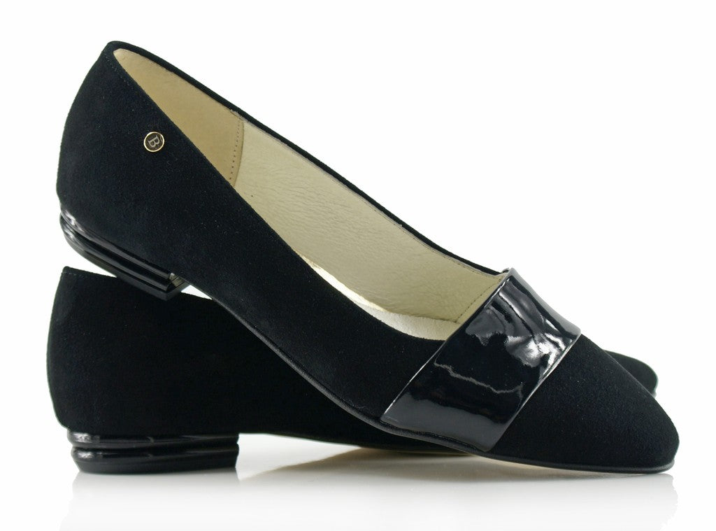 Bosccolo Womens Ballerina Pas - Black Suede/Lacquered