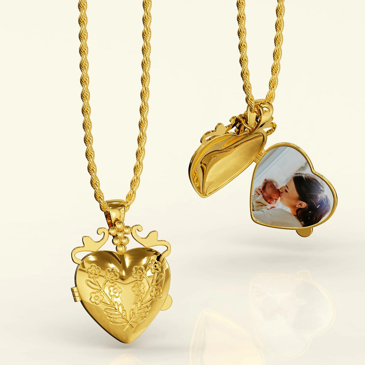 Bullion Gold Floral Heart Photo Locket Necklace