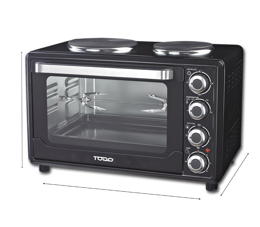 TODO 30L Benchtop Electric Oven Twin Hot Plates Rotisserie Two Hotplate 10A Amp