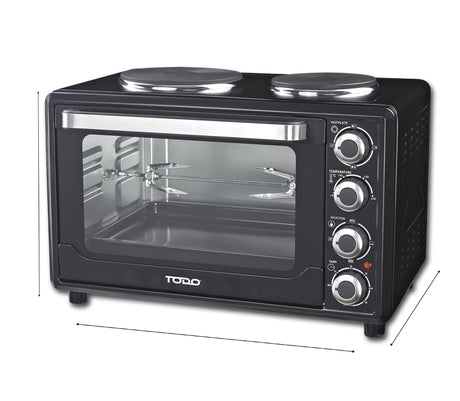TODO 30L Benchtop Electric Oven Twin Hot Plates Rotisserie Two Hotplate 10A Amp