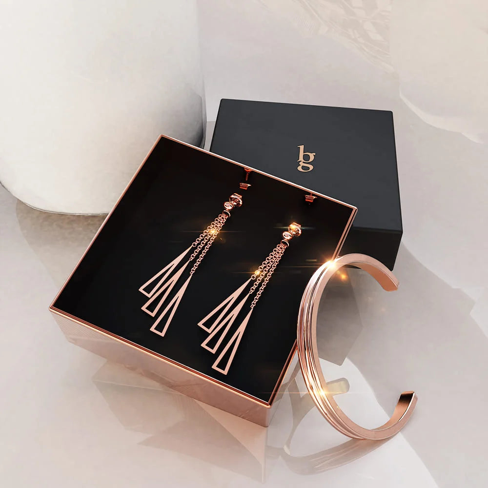 Boxed Make it Gold Earrings & Bangle Set in Rose Gold