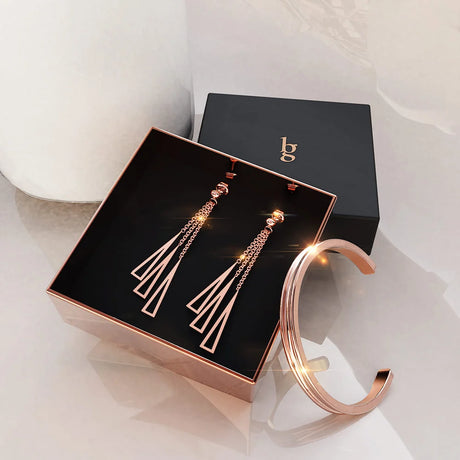 Boxed Make it Gold Earrings & Bangle Set in Rose Gold