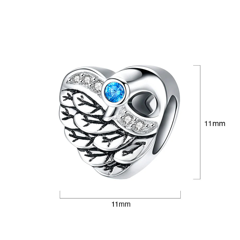 Solid 925 Sterling Silver Romantic Heart Shaped Sky Blue CZ Charm