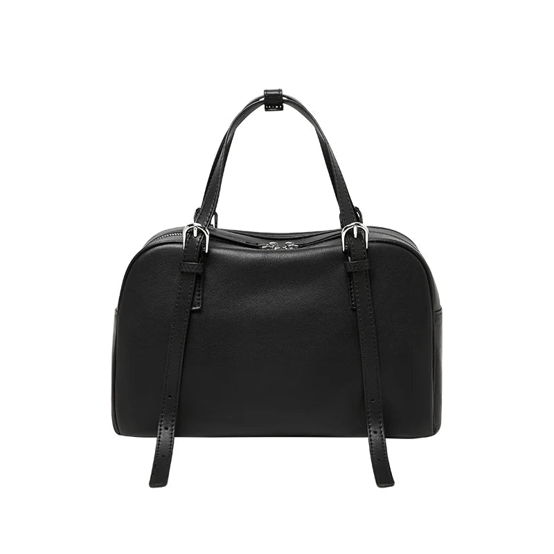 Nalandu Vintage Leather Bowling Bag - Black