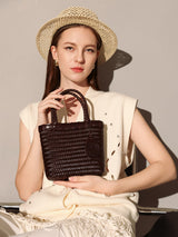 Siena Handwoven Calf Leather Basket Tote - Chocolate