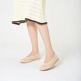 Heart Mesh Knit Square Toe Wedge Flats - Beige