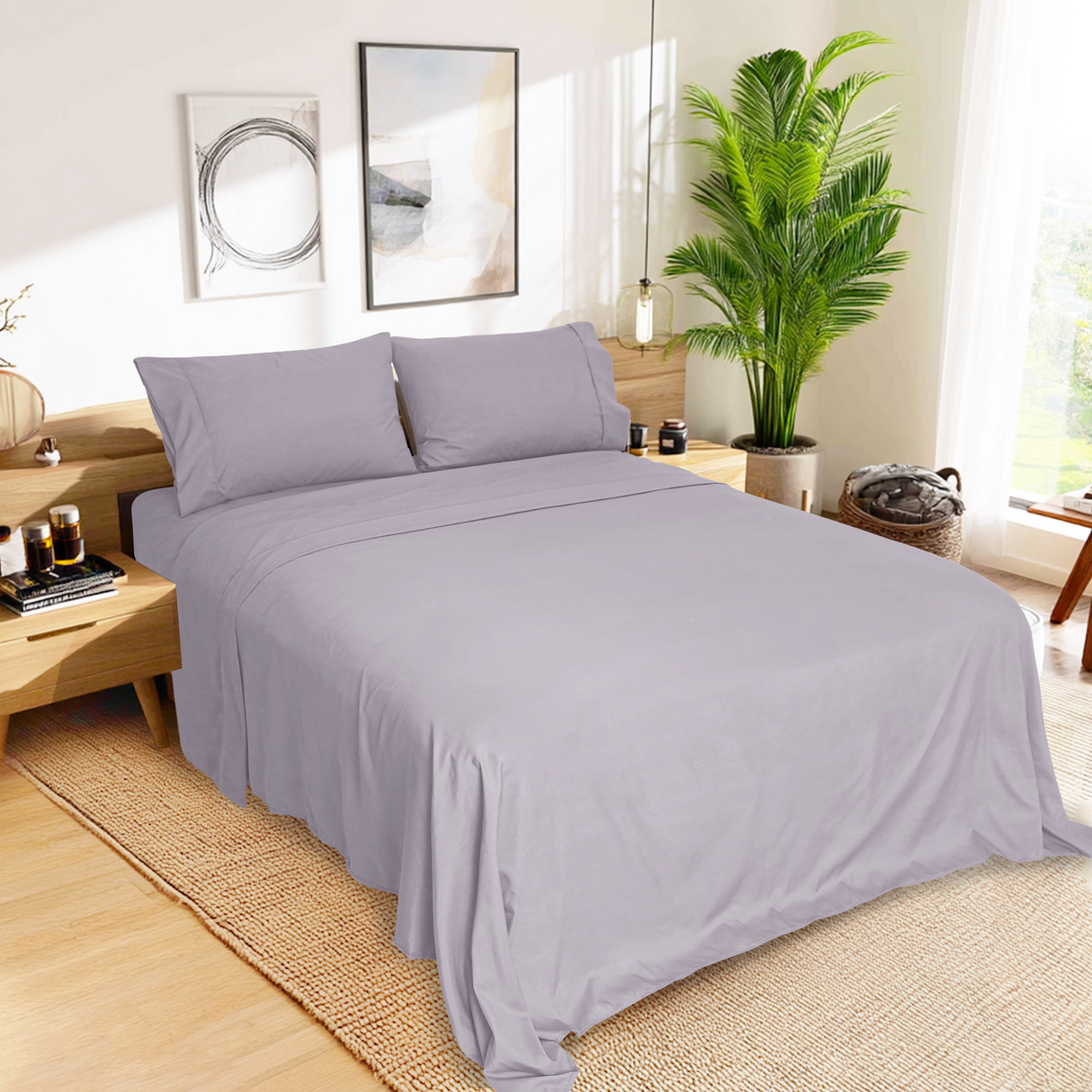 Ramesses Pebble Wash Linen Alternative Sheet Set  - Lilac