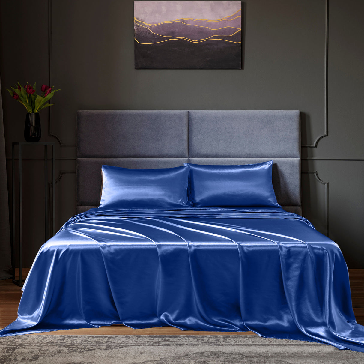 Royal Comfort 4pc Satin Sheet Set - Navy Blue - King