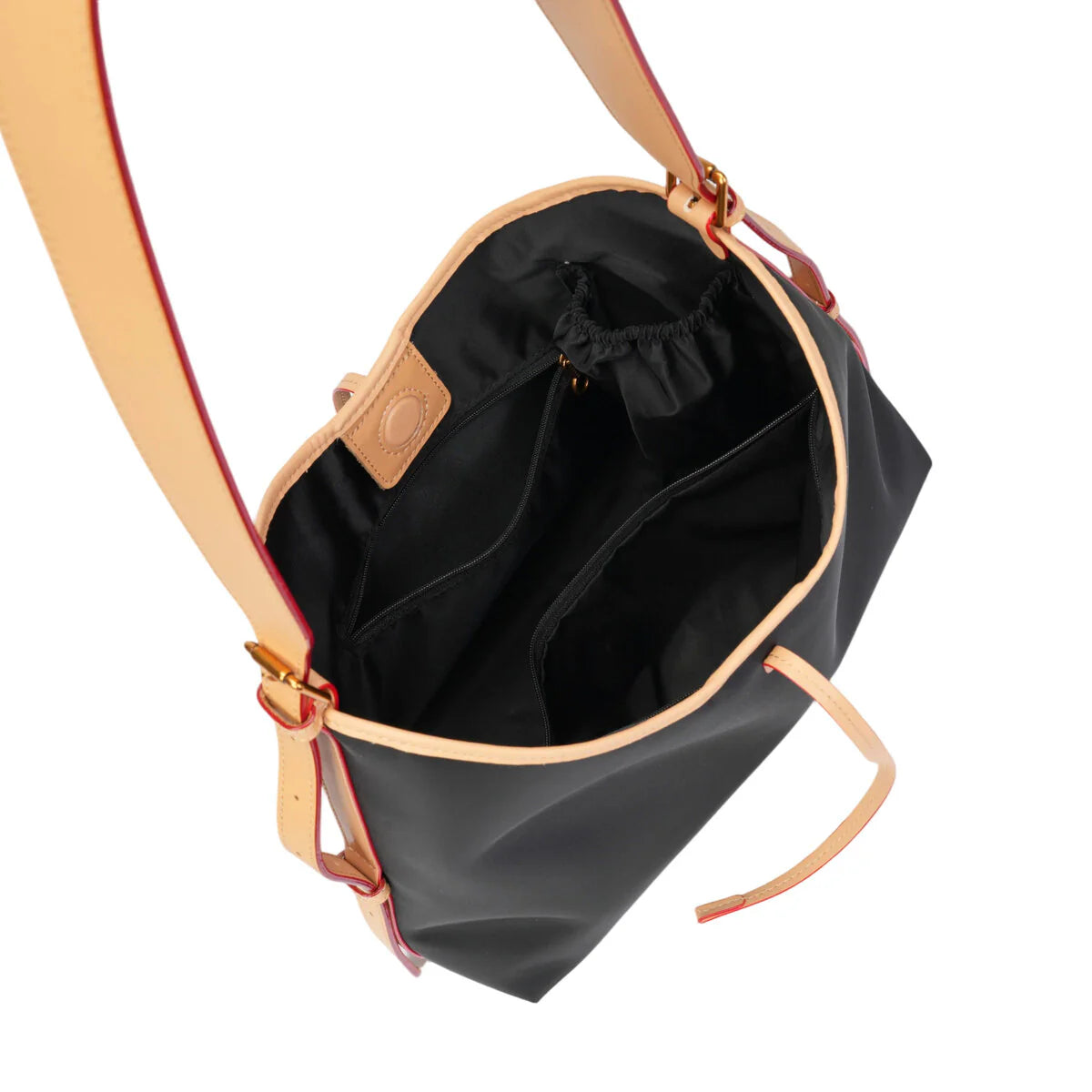 BAMEI Colorblock Water-Resistant Hobo Tote Bag with Leather Trim - Black