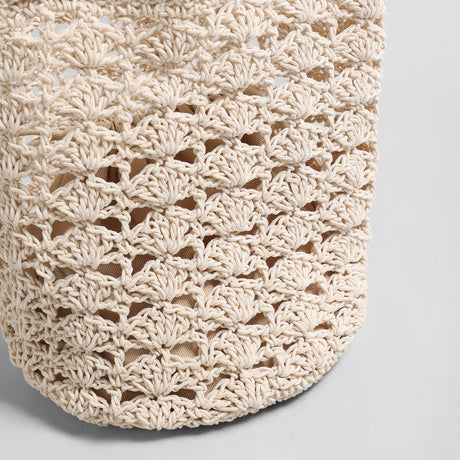 Hand-Crocheted Cotton Shell-Stitch Bucket Tote - Ivory