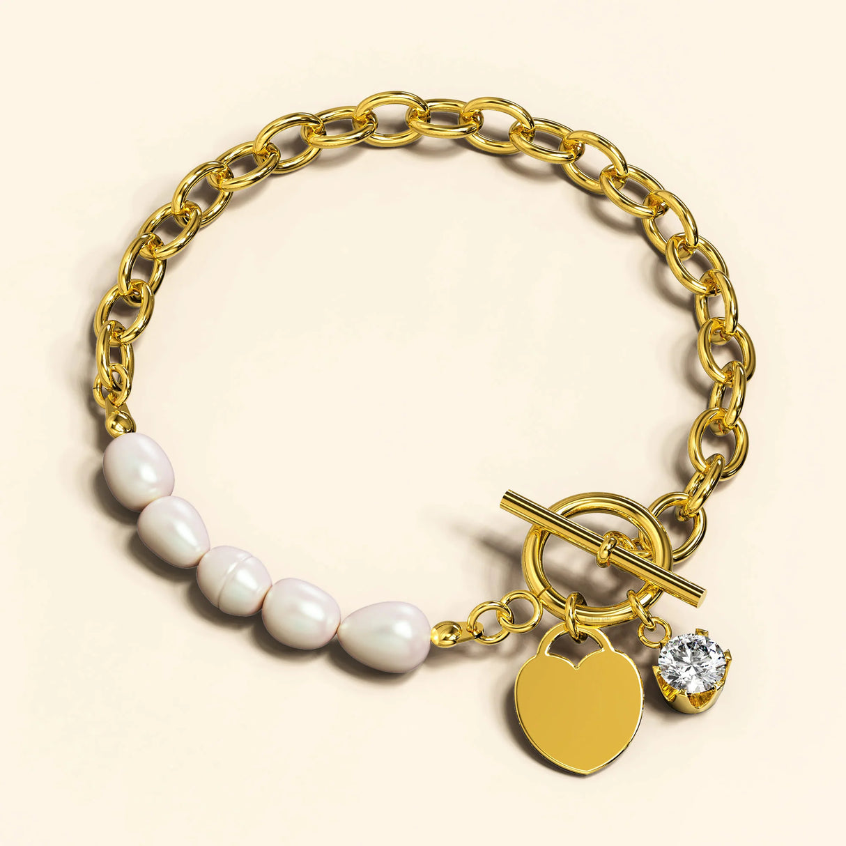 Bullion Gold Elan Heart T-lock Toggle Bracelet