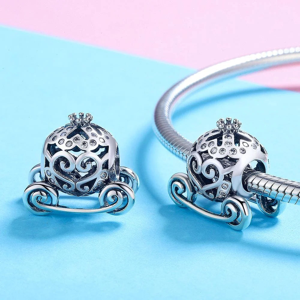 Solid 925 Sterling Silver Royal Pumpkin Carriage CZ Charm