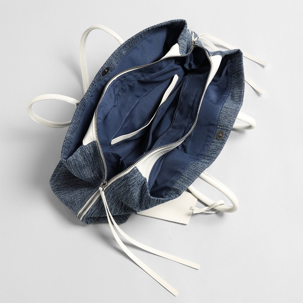 Canvas & Leather Large Capacity Commuter Tote - Denim