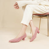 Houndstooth Block Heel Pumps - Pink