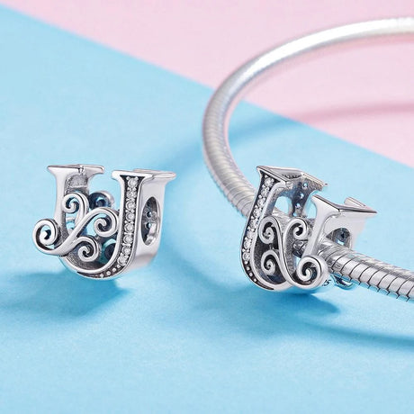 Solid 925 Sterling Silver Vintage Inspired Antique Alphabet Charm