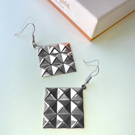 Bullion Gold Fascination Geometric Style Diamond Shape Metallic Earrings White Gold