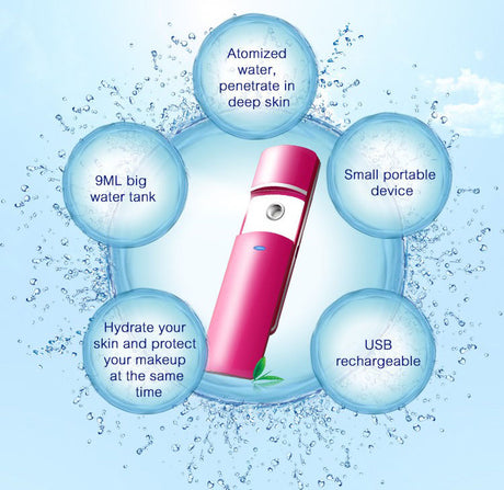 Nano Handy Mist Spray Moisture Atomizer Usb Rechargeable Skin Facial Body Pink