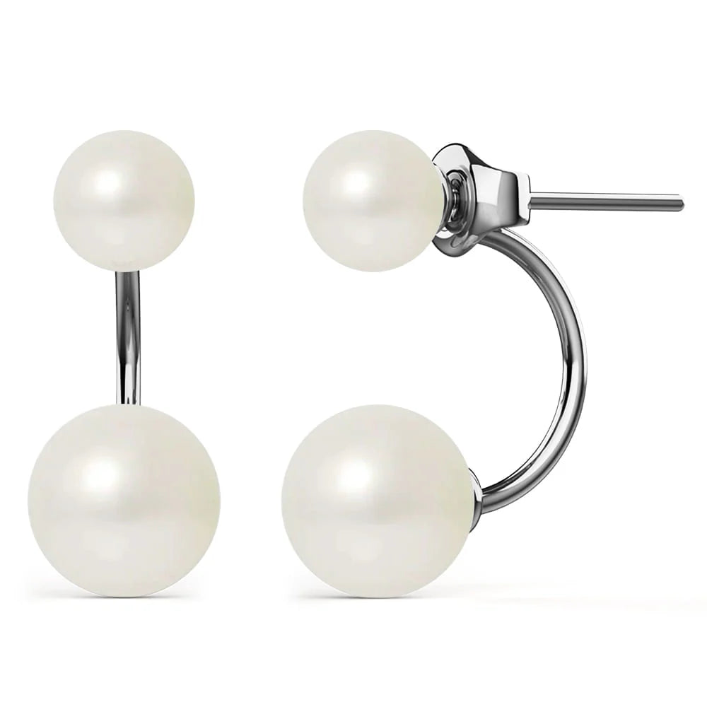 Krystal Couture White Gold Duo Pearl Stud Earrings Embellished with SWAROVSKI Crystals Pearl