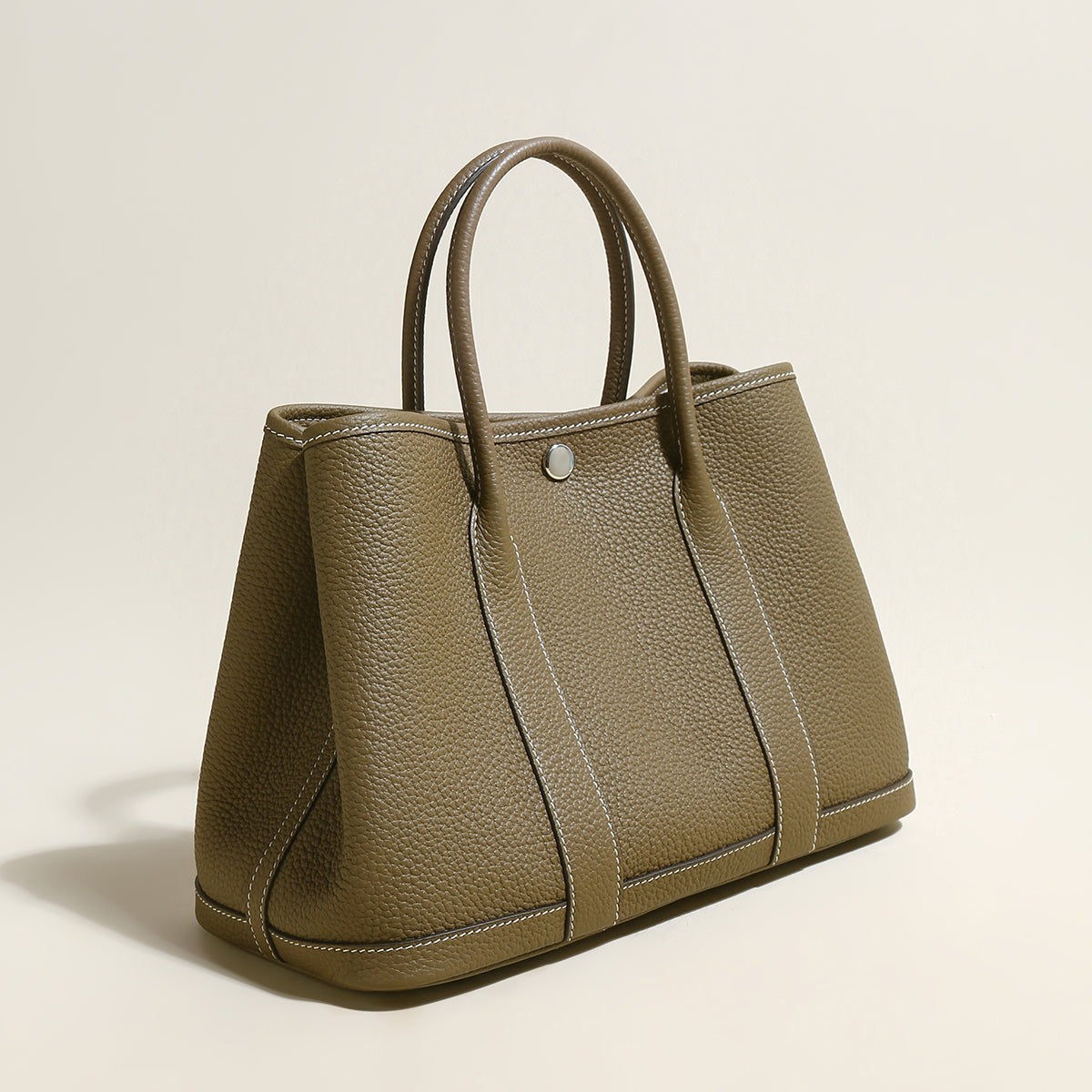 La Rochelle Pebbled Leather Top Handle Tote Bag - Taupe