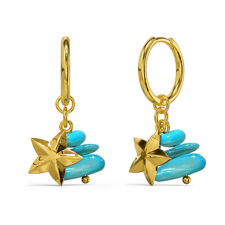 Bullion Gold Turquoise Stone & Star Earrings