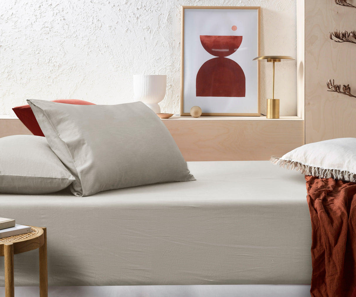 Accessorize Stone Washed Cotton Fitted Sheet Set - Stone