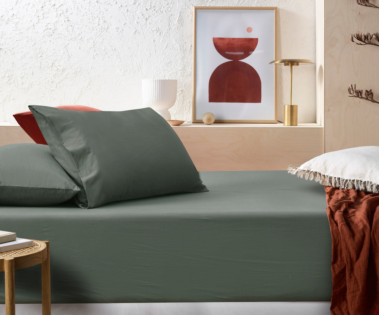 Accessorize Stone Washed Cotton Fitted Sheet Set - Sage