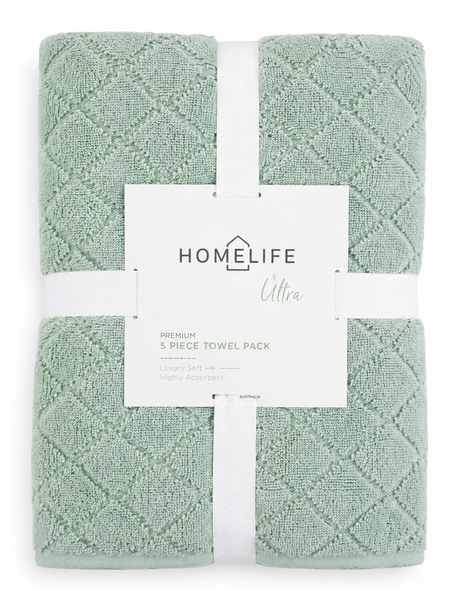 Homelife Naxos Diamond 5 Piece Towel Pack Sage