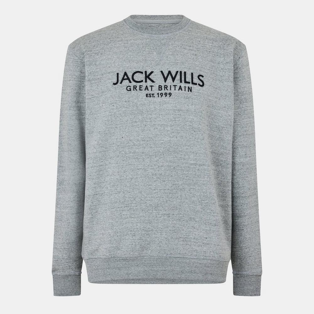 Jack Wills Mens Belvue Graphic Logo Crew Neck Sweatshirt - Grey Marle